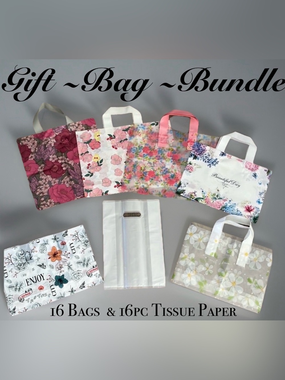 Gift Bag Set 16pcs Elegant Floral with Tissue Paper ~New~